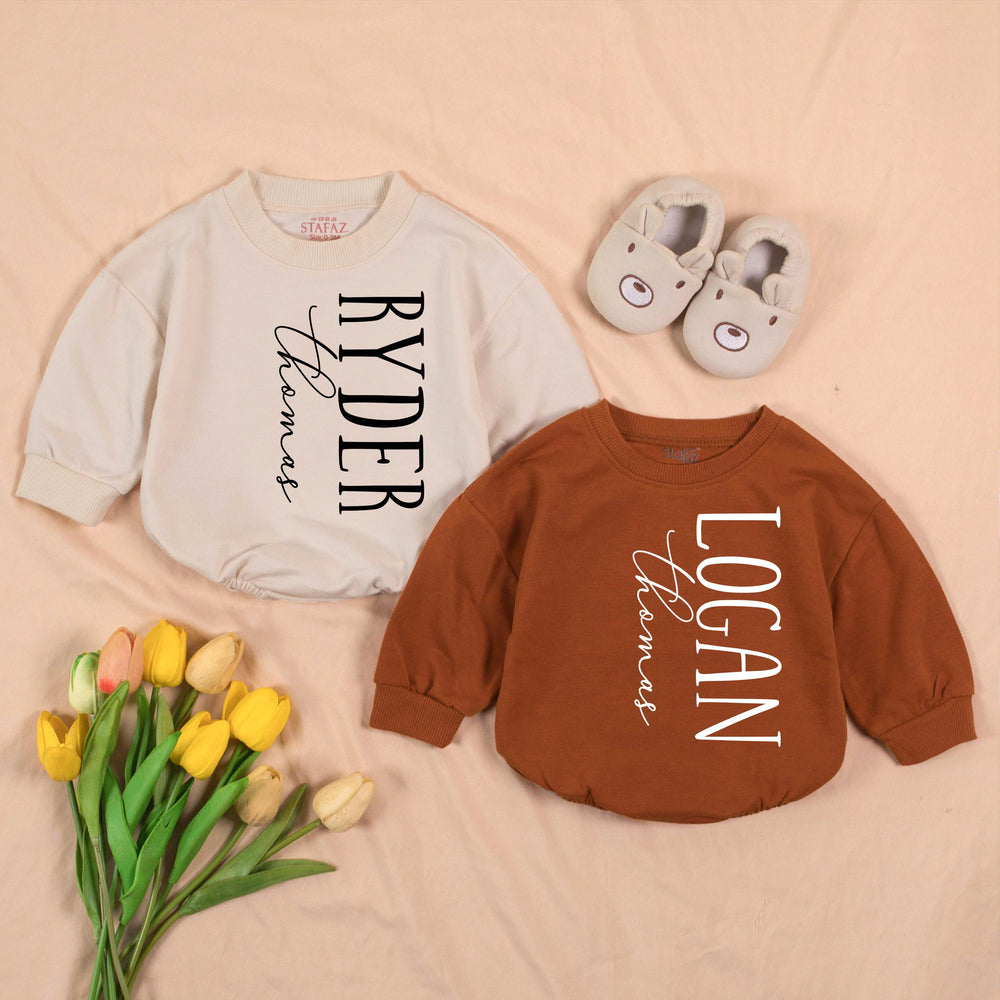 Personalized Twin Baby Romper and Hat Set Custom Name Newborn Coming Home Outfit Soft Ribbed Cotton Gift for Twins Boys or Girls