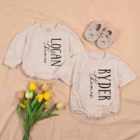 Personalized Twin Baby Romper and Hat Set Custom Name Newborn Coming Home Outfit Soft Ribbed Cotton Gift for Twins Boys or Girls