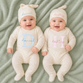 Personalized Twin Coming Home Outfits with Custom Names Pink and Blue Design Newborn Baby Gift Set Bodysuit and Hat for Boy and Girl Twins