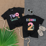 Personalized Two Sweet Toddler Birthday Shirt with Donut and Ice Cream Design Custom Name 2nd Birthday Gift for Girls or Boys Party Outfit
