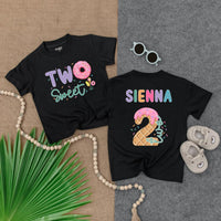 Personalized Two Sweet Toddler Birthday Shirt with Donut and Ice Cream Design Custom Name 2nd Birthday Gift for Girls or Boys Party Outfit