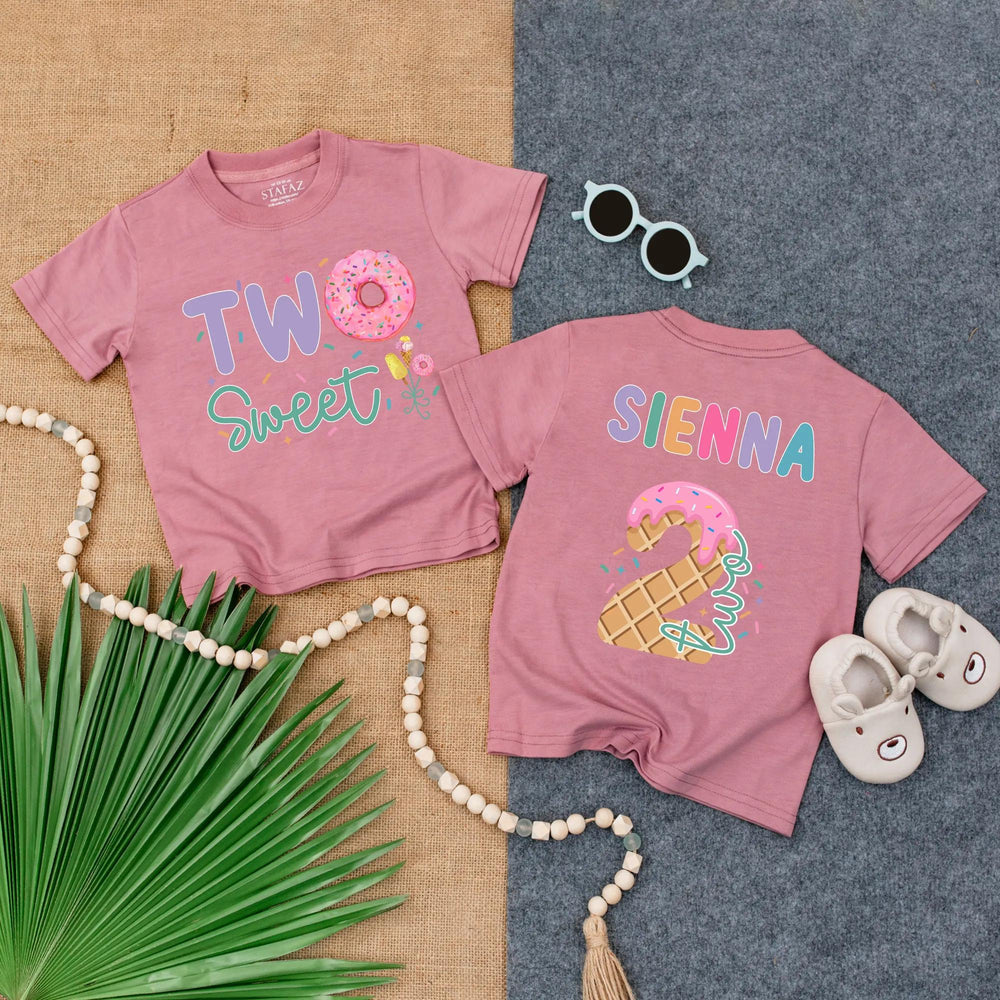 Personalized Two Sweet Toddler Birthday Shirt with Donut and Ice Cream Design Custom Name 2nd Birthday Gift for Girls or Boys Party Outfit