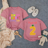 Personalized Twotti Frutti Birthday Bubble Romper with Name, Fun Fruit Theme Toddler T-shirt for 2nd Birthday Girl Party Outfit