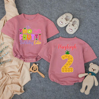 Personalized Twotti Frutti Birthday Bubble Romper with Name, Fun Fruit Theme Toddler T-shirt for 2nd Birthday Girl Party Outfit