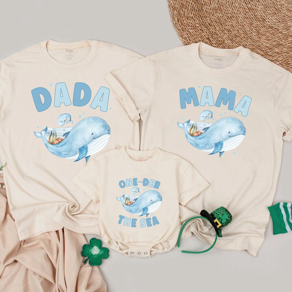 Personalized Under the Sea Family Shirts with Whale Design, Baby Romper Birthday Outfit, Ocean Animals Theme for Boy or Toddler First Party