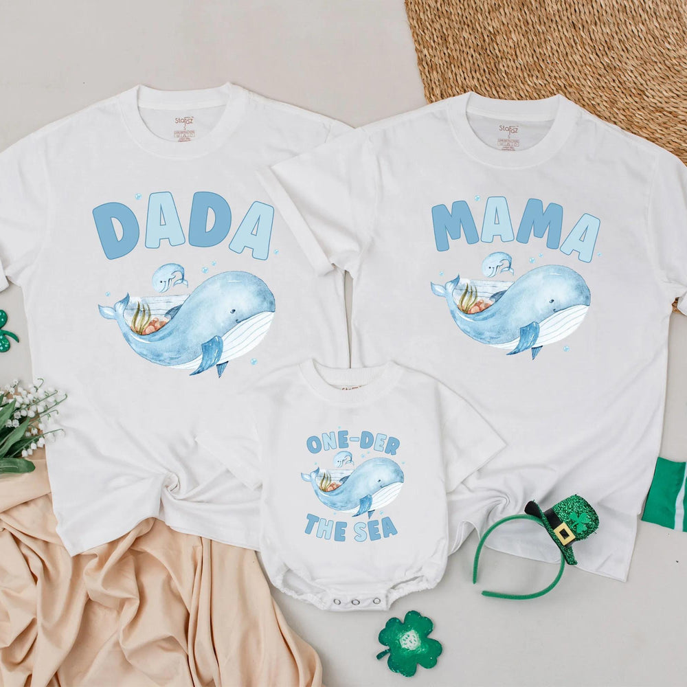 Personalized Under the Sea Family Shirts with Whale Design, Baby Romper Birthday Outfit, Ocean Animals Theme for Boy or Toddler First Party