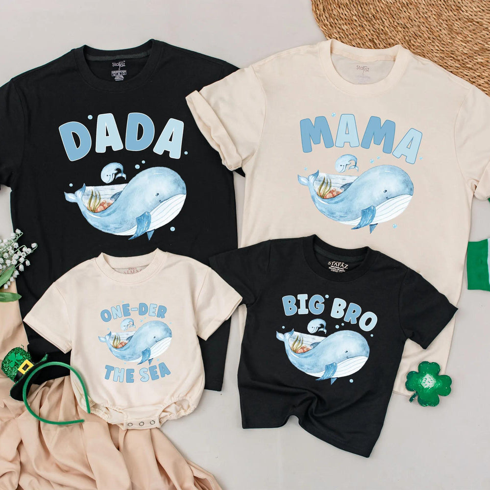 Personalized Under the Sea Family Shirts with Whale Design, Baby Romper Birthday Outfit, Ocean Animals Theme for Boy or Toddler First Party