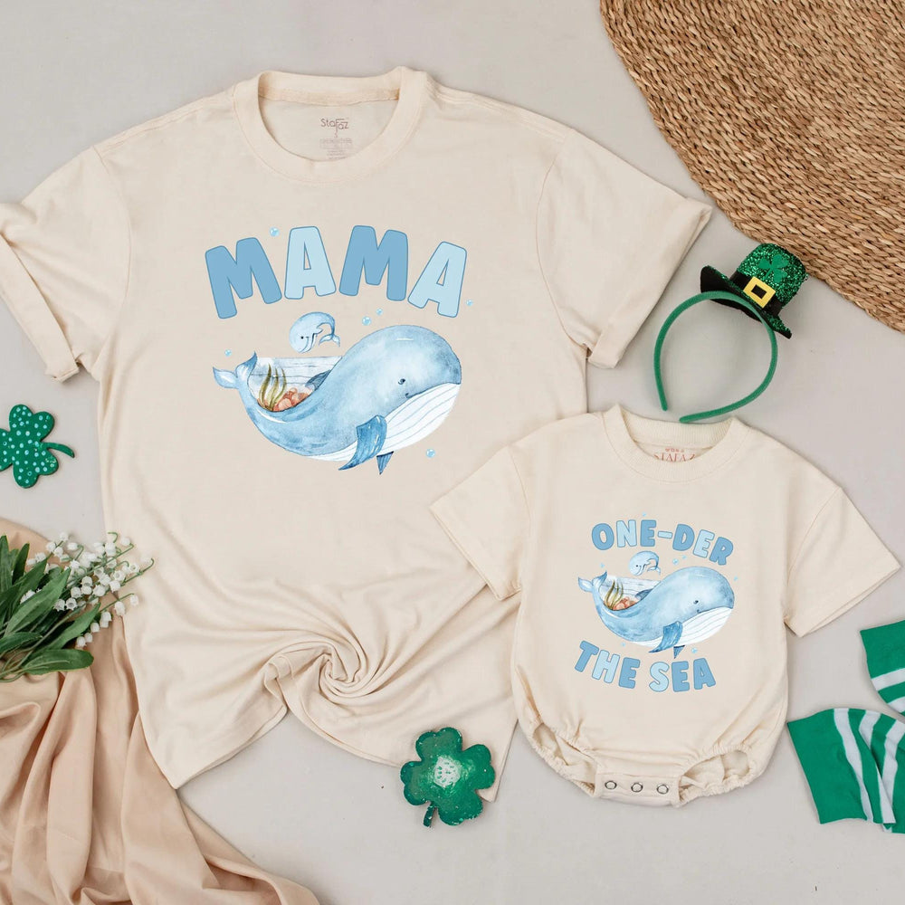 Personalized Under the Sea Family Shirts with Whale Design, Baby Romper Birthday Outfit, Ocean Animals Theme for Boy or Toddler First Party