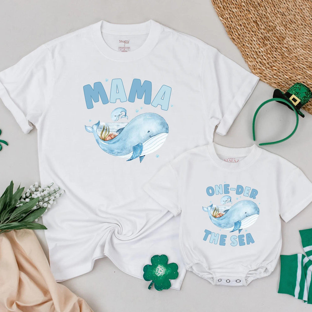 Personalized Under the Sea Family Shirts with Whale Design, Baby Romper Birthday Outfit, Ocean Animals Theme for Boy or Toddler First Party