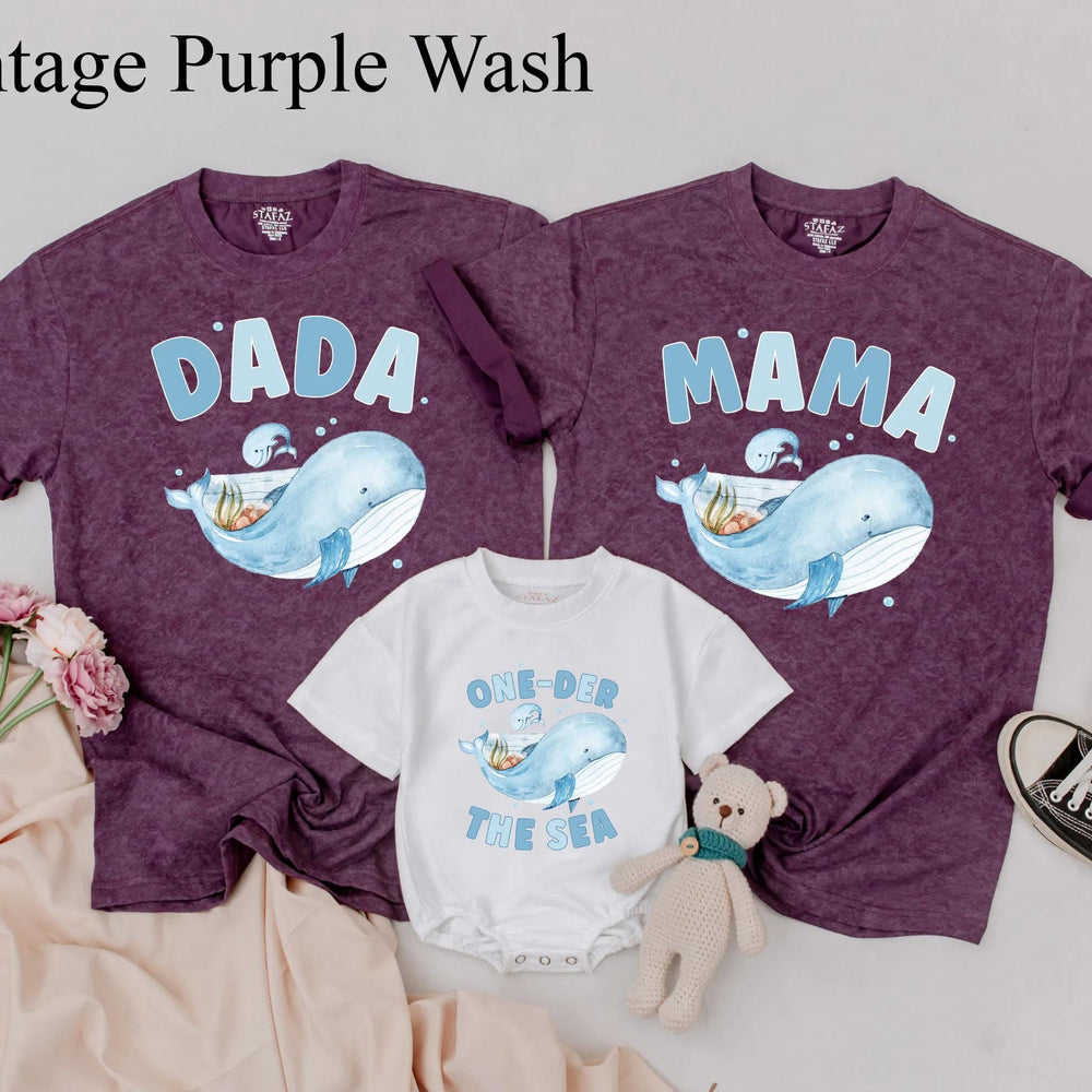 Personalized Under the Sea Family Shirts with Whale Design, Baby Romper Birthday Outfit, Ocean Animals Theme for Boy or Toddler First Party