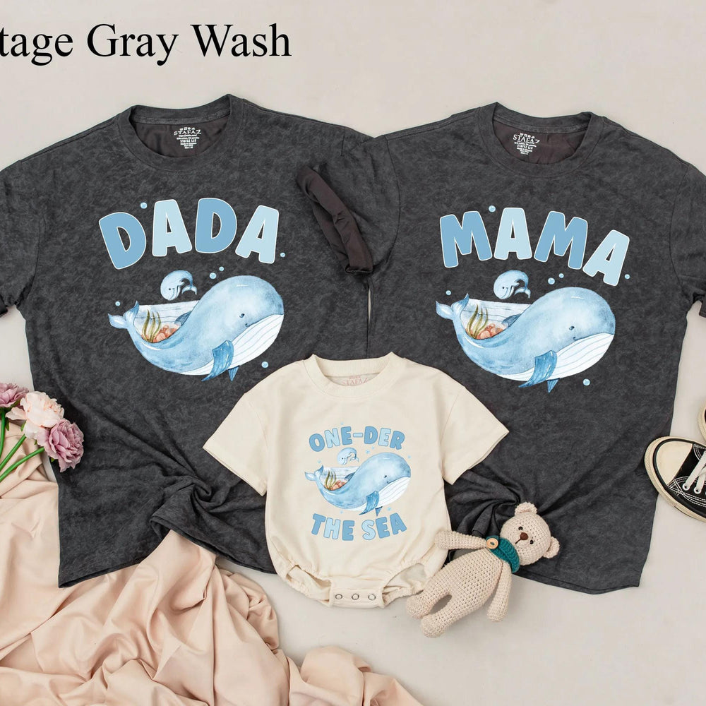 Personalized Under the Sea Family Shirts with Whale Design, Baby Romper Birthday Outfit, Ocean Animals Theme for Boy or Toddler First Party