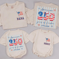 Personalized USA 250th Anniversary Shirts Front and Back, Patriotic 4th of July Family Outfits, Custom Independence Day Tees for All Ages