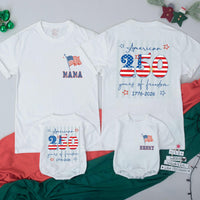 Personalized USA 250th Anniversary Shirts Front and Back, Patriotic 4th of July Family Outfits, Custom Independence Day Tees for All Ages