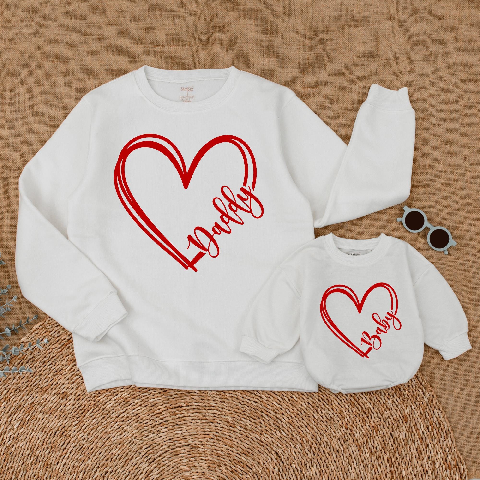 Personalized Valentine Family Sweatshirts with Heart Design Matching Mommy Daddy Baby Sister Shirts Custom Names Cozy Gift