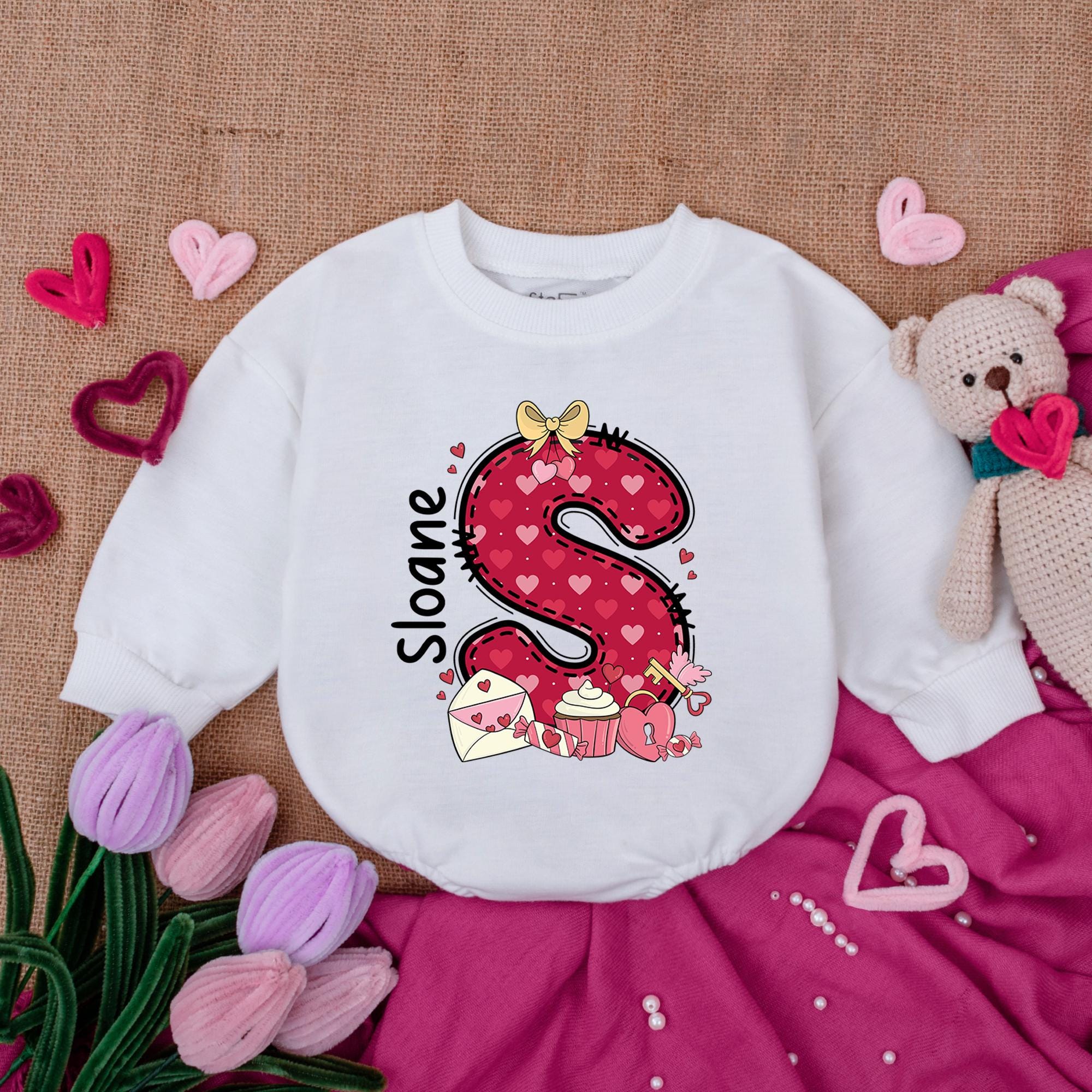 Personalized Valentine's Baby Romper with Heart S Design Cute Cupcake Candy Mushroom Bow Newborn Infant Boy Soft Cotton Outfit