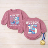 Personalized Volleyball Fan Baby Romper with Name and Number Cute Sports Outfit for Infant or Toddler Game Day, Cheerful Blue Design