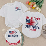 Personalized We The People Baby Romper with American Flag Fighter Jet Design 4th of July Outfit Patriotic Infant Birthday Gift