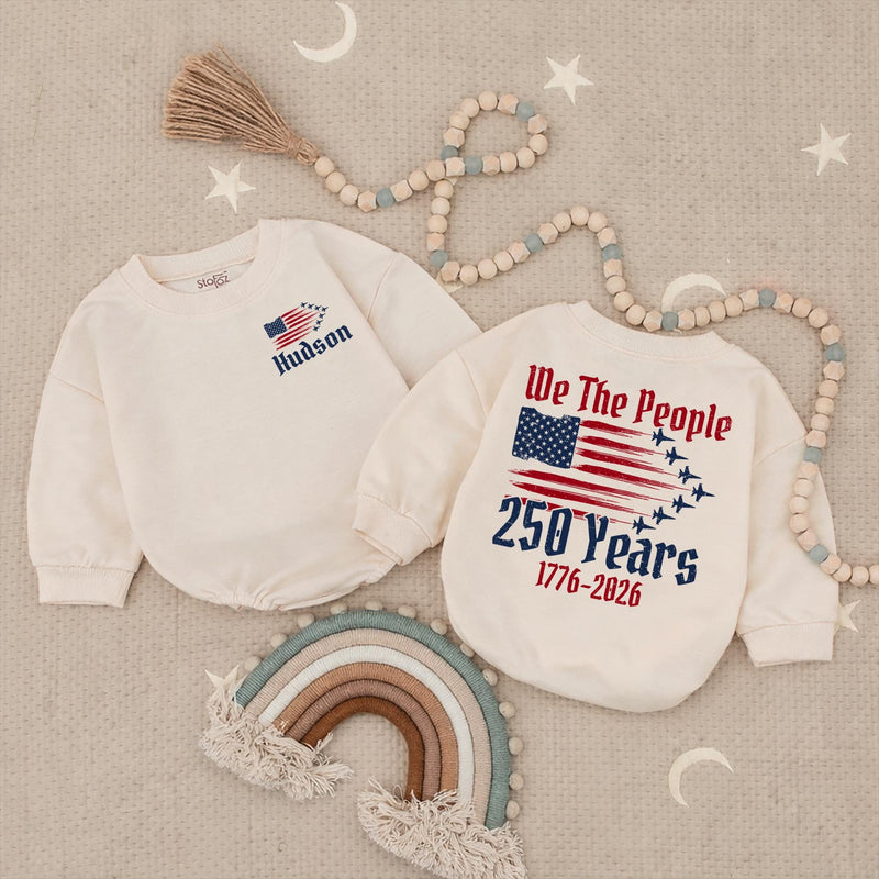 Personalized We The People Baby Romper with American Flag Fighter Jet Design 4th of July Outfit Patriotic Infant Birthday Gift