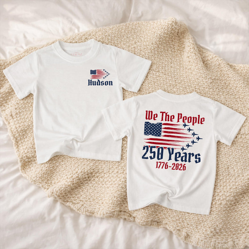 Personalized We The People Baby Romper with American Flag Fighter Jet Design 4th of July Outfit Patriotic Infant Birthday Gift