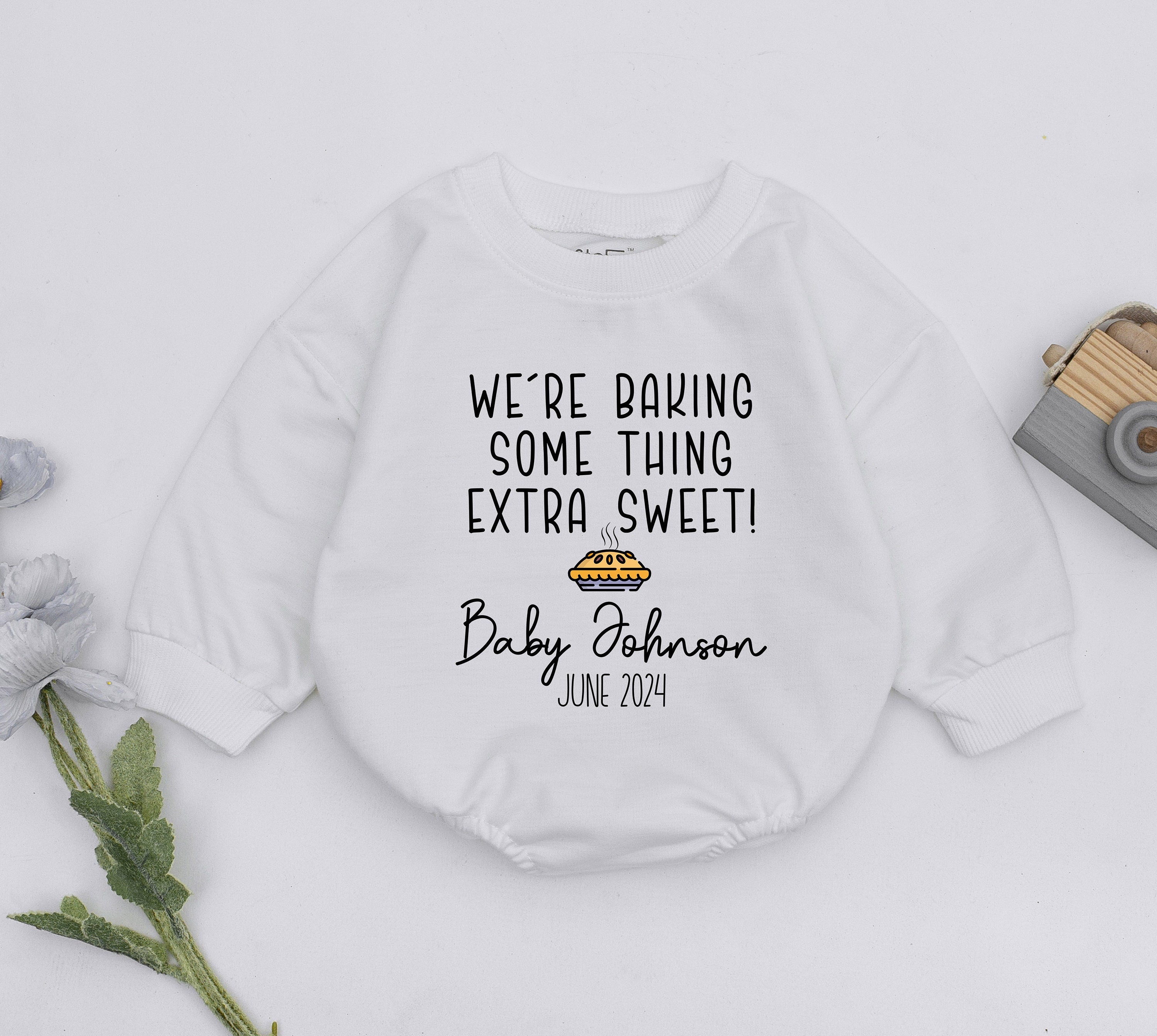 Personalized We're Baking Something Extra Sweet Baby Romper Cupcake Design Baby Announcement Outfit Newborn Gift Soft Cotton Clothing