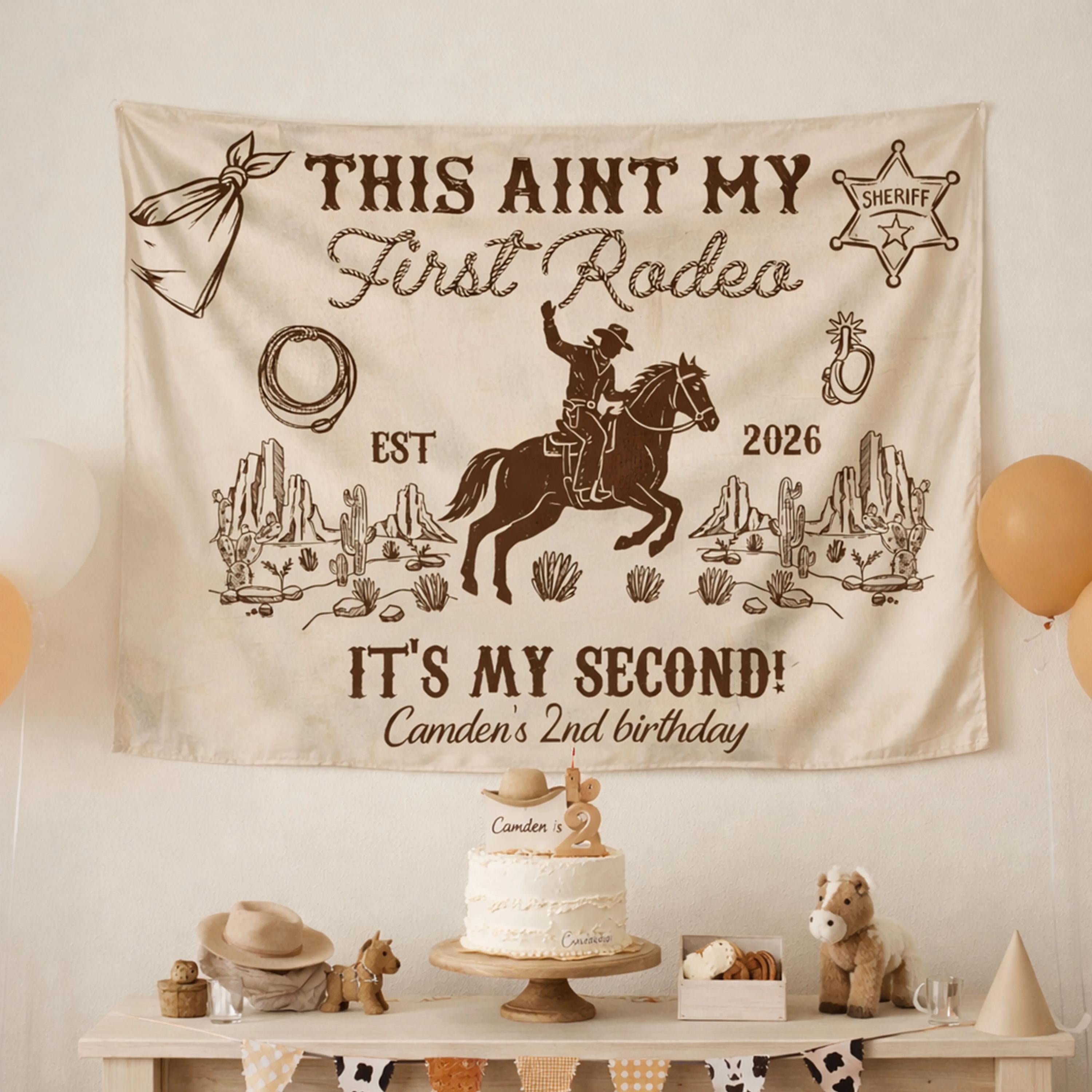 Personalized Western Birthday Banner and Outfit for Boys Second Rodeo Theme Cowboy Design Sepia Silk Shirt Rustic Party Gift
