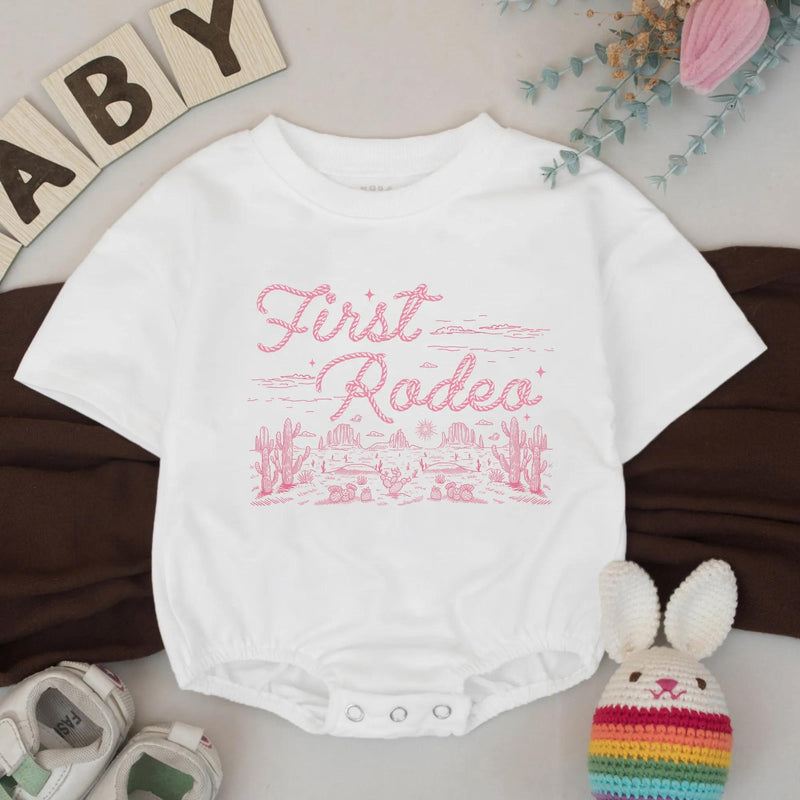 Personalized Western Silk Banner with Pink Desert Artwork for Baby's First Rodeo Birthday Party, Custom Photo Prop Backdrop Decoration