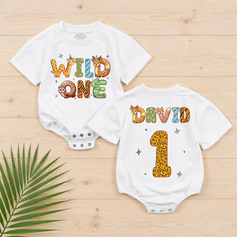 Personalized Wild One Baby Romper for First Birthday Safari Theme Soft Cotton Toddler Outfit Gift Idea