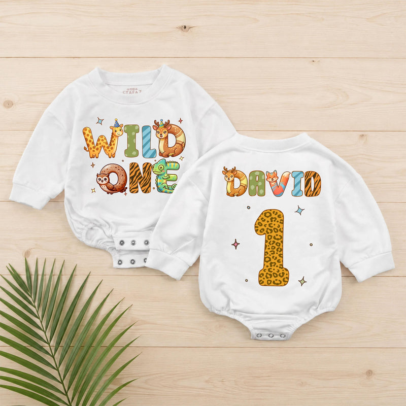 Personalized Wild One Baby Romper for First Birthday Safari Theme Soft Cotton Toddler Outfit Gift Idea