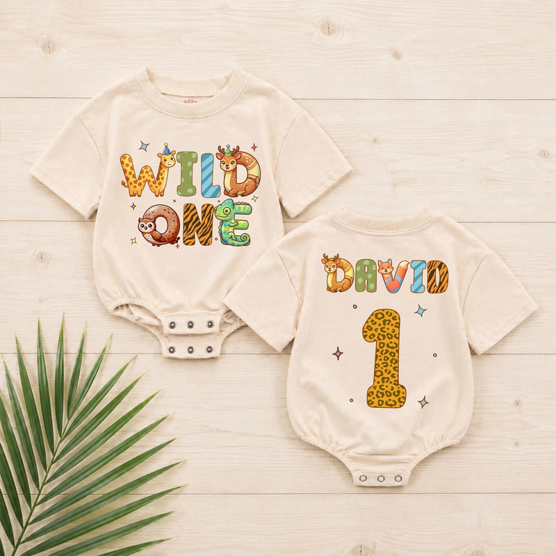 Personalized Wild One Baby Romper for First Birthday Safari Theme Soft Cotton Toddler Outfit Gift Idea