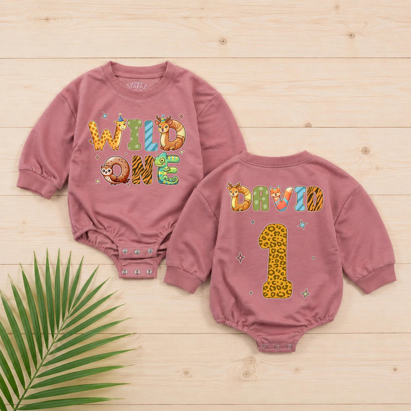 Personalized Wild One Baby Romper for First Birthday Safari Theme Soft Cotton Toddler Outfit Gift Idea