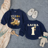 Personalized Wild One Birthday Outfit for Baby Boy, Safari 1st Birthday Romper with Jungle Animals, Cake Smash Shirt, Custom Name Design