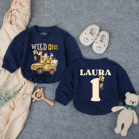 Personalized Wild One Birthday Outfit for Baby Boy, Safari 1st Birthday Romper with Jungle Animals, Cake Smash Shirt, Custom Name Design