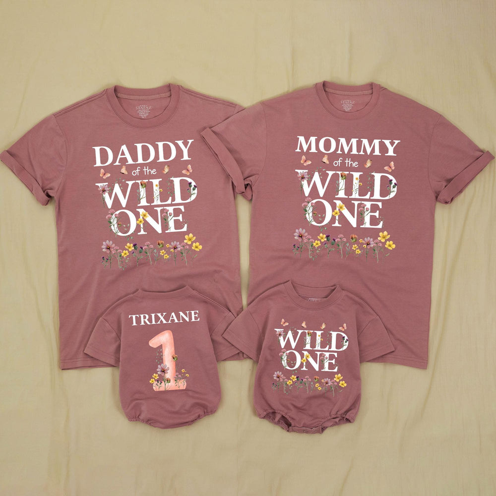 Personalized Wild One Birthday Outfit for Baby Girl, Floral First Birthday Shirt, Custom Family Matching Party Clothes with Butterfly Design