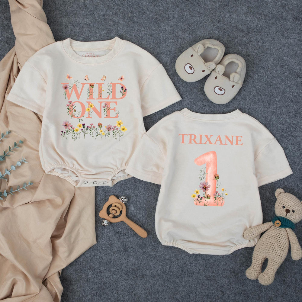Personalized Wild One Birthday Outfit for Baby Girl, Floral First Birthday Shirt, Custom Family Matching Party Clothes with Butterfly Design