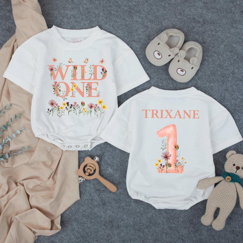Personalized Wild One Birthday Outfit for Baby Girl, Floral First Birthday Shirt, Custom Family Matching Party Clothes with Butterfly Design