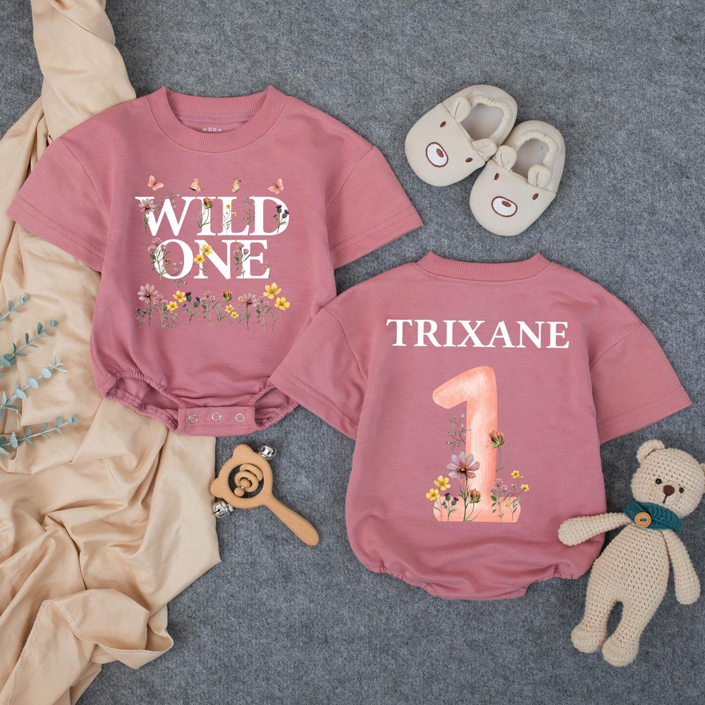 Personalized Wild One Birthday Outfit for Baby Girl, Floral First Birthday Shirt, Custom Family Matching Party Clothes with Butterfly Design