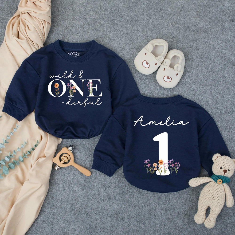 Personalized Wild and One-derful First Birthday Outfit for Baby Girl, Boho Romper with Floral Design, Cake Smash Party Clothes