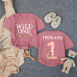 Personalized Wild One Floral First Birthday Outfit for Baby Girl Boho Romper with Watercolor Flowers Cake Smash Party Clothes Gift