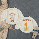 Personalized Wild One Safari Baby Romper with Zoo Animals, Custom Name & Age, Soft Cotton 1st Birthday Outfit for Boys, Summer Party Wear
