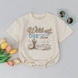 Personalized Wildest ONE in the West Bubble Romper Birthday Outfit Baby Cowboy Bodysuit Rustic Western Theme Gift for 1st Birthday Party