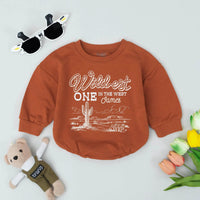 Personalized Wildest ONE in the West Bubble Romper Birthday Outfit Baby Cowboy Bodysuit Rustic Western Theme Gift for 1st Birthday Party
