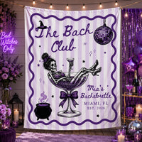 Personalized Witchy Bachelorette Silk Banner with Skeleton Cocktail Artwork, Custom Bride Name & Date, Spooky Halloween Party Backdrop