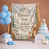 Personalized Woodland Baby Shower Silk Banner with Forest Animals, Custom Name & Date, Soft Fabric Keepsake for Newborn Celebration