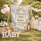 Personalized Woodland Baby Shower Silk Banner with Forest Animals, Custom Name & Date, Soft Fabric Keepsake for Newborn Celebration