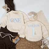 Peter Rabbit 1st Birthday Romper Personalized Baby Boy Outfit Custom Name One Year Old Gift Soft Blue Vintage Bunny Design