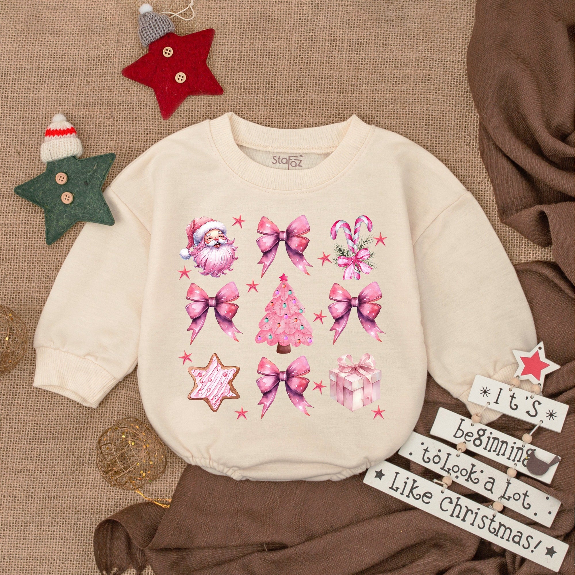 Pink Christmas Tree Baby Romper with Santa and Candy Cane Holiday Outfit First Christmas Baby Gift Soft Cotton Playful Design