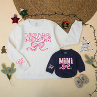 Pink Floral Mama and Mini Matching Sweatshirt with Bow Design Personalized Custom Mother Daughter Outfit Soft Cotton Gift for Baby or Toddler