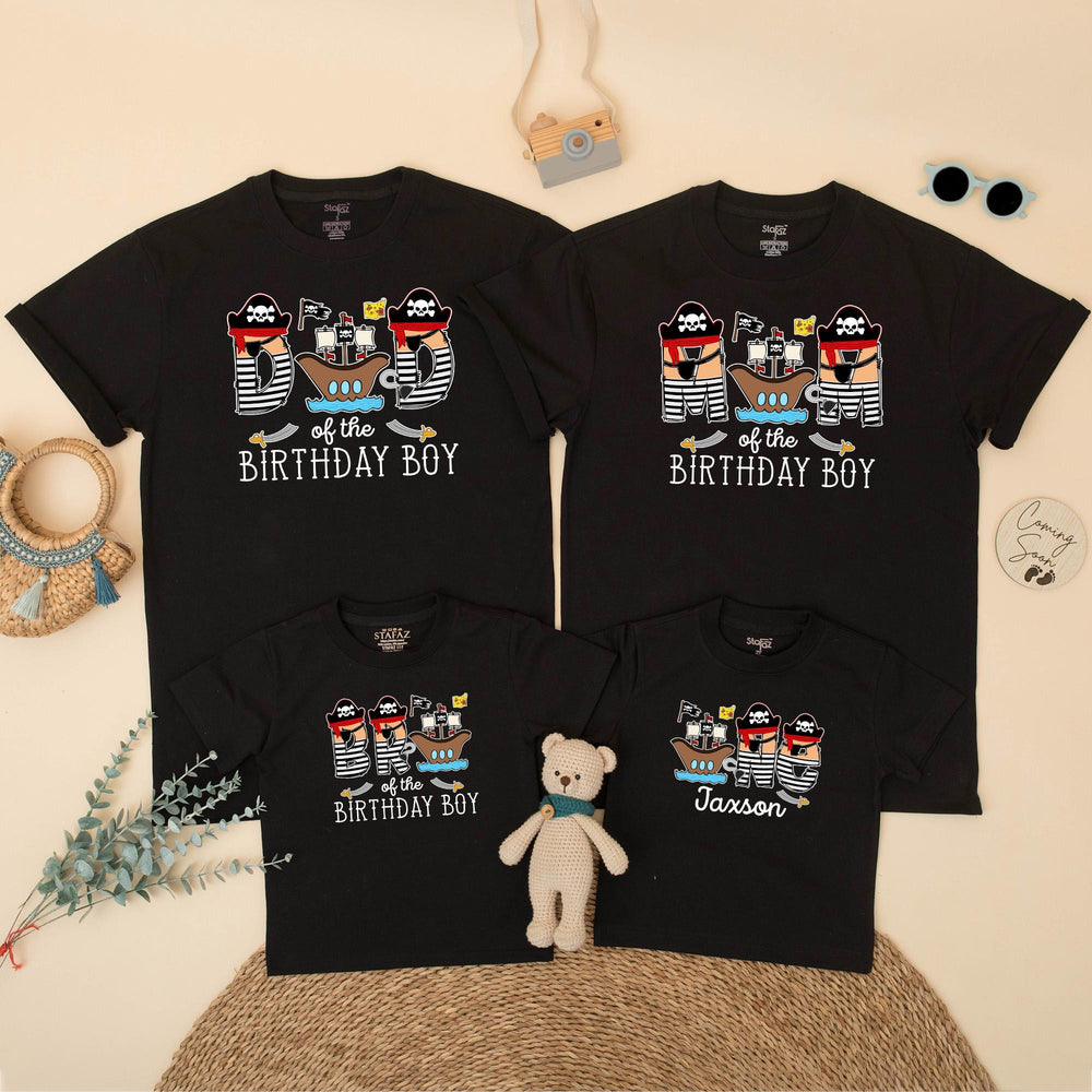 Pirate Birthday Boy Matching Family Shirts with Cartoon Ship Design, Mom Dad Toddler First Birthday Outfit, Baby Boy Gift One Year Old