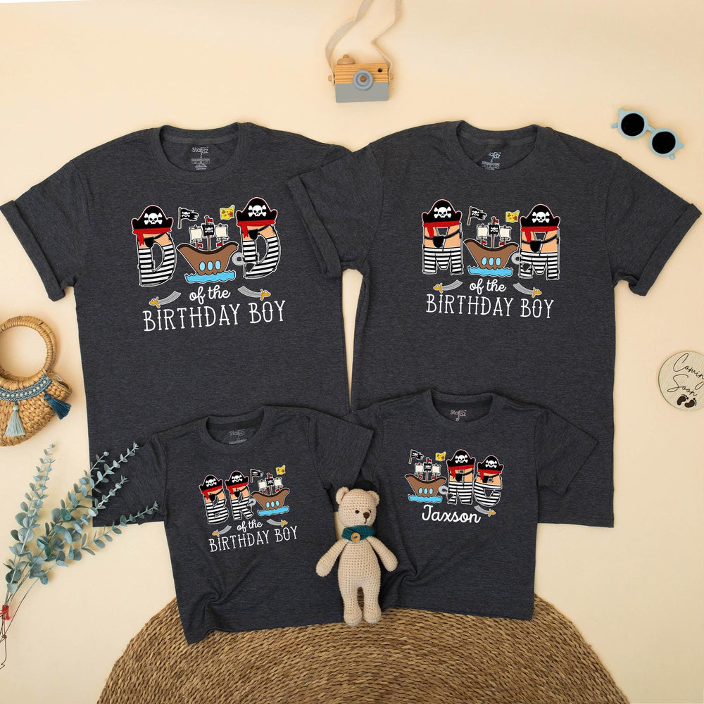 Pirate Birthday Boy Matching Family Shirts with Cartoon Ship Design, Mom Dad Toddler First Birthday Outfit, Baby Boy Gift One Year Old