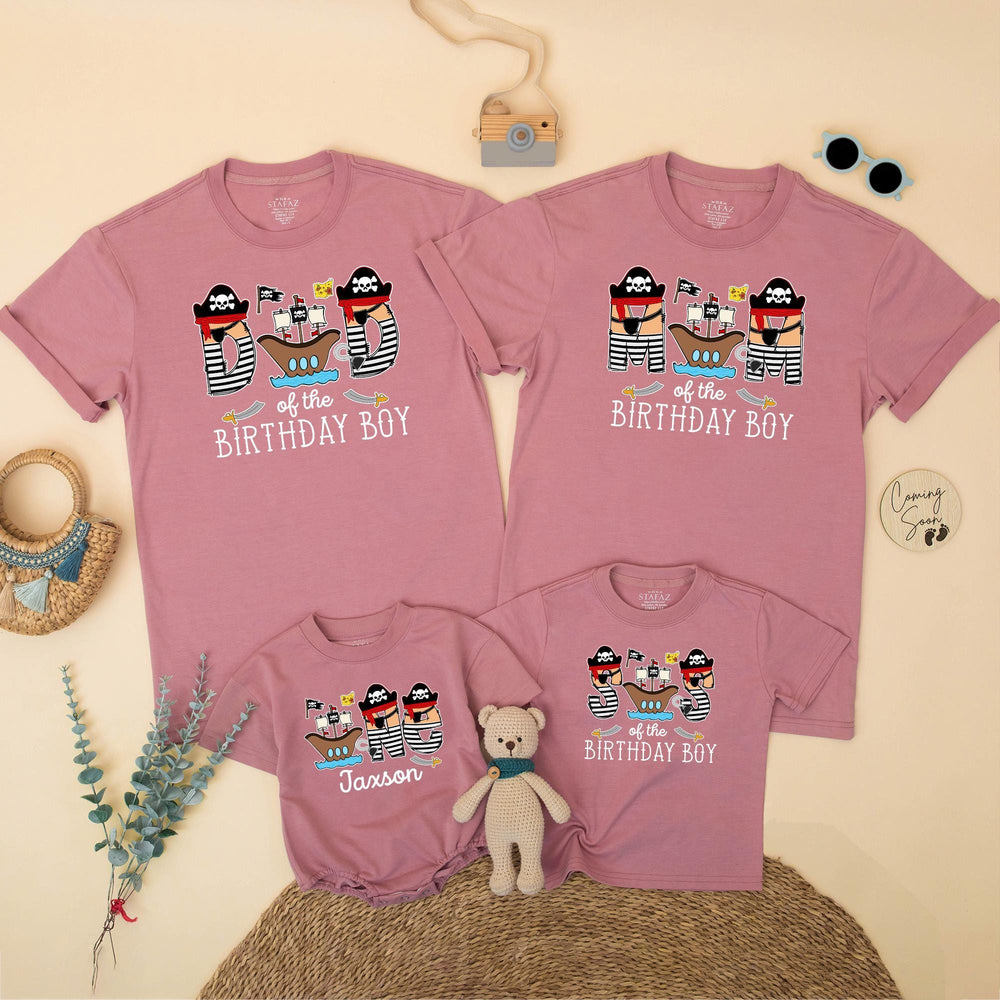 Pirate Birthday Boy Matching Family Shirts with Cartoon Ship Design, Mom Dad Toddler First Birthday Outfit, Baby Boy Gift One Year Old